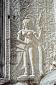 Angkor Wat temple, the fourth enclosure, the bas reliefs of the west gopura, superbly preserved devatas, either individually or in groups of two or three, amongst the finest in the monument. 